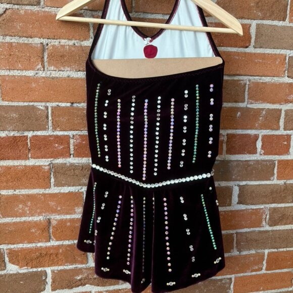Purple Halter - Jazz Age Velvet Figure Skating Dress + Custom Crystals - XS/S - Picture 3 of 14